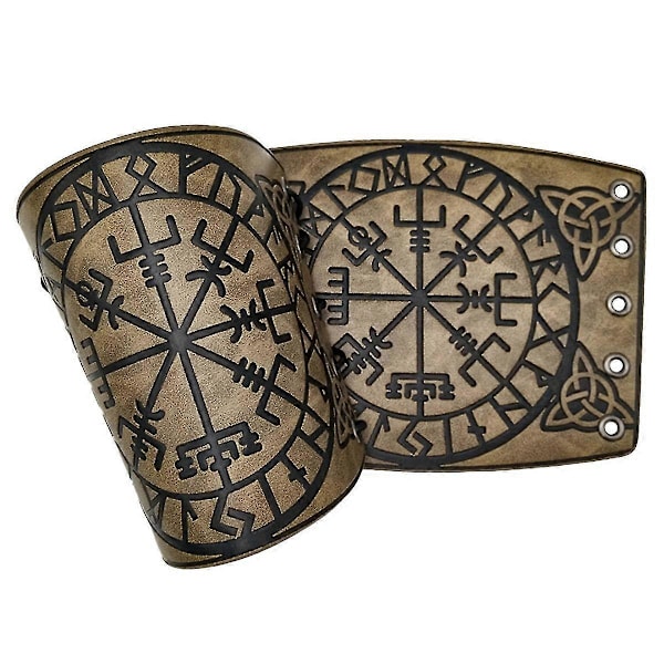 1 Par Cosplay Rekvisita Retro Vegvisir Präglat Läder Armrustning Medeltida Armband Khaki