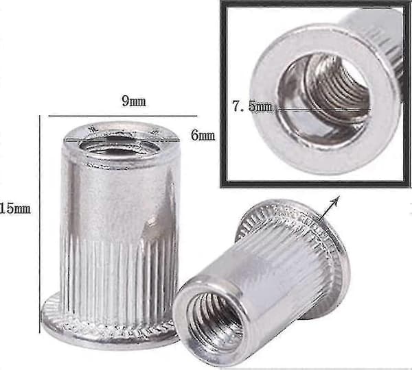 100 stk. M6 Aluminium Rivmuttere Flat Hode Rustfritt Stål Rivmuttere For Riveterpistol