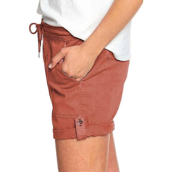 Sommarshorts för damer med elastisk midja, dragsko och cargofickor Orange 3XL