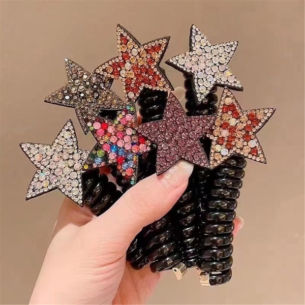 Stars Rhinestone Elastic Telefonsladd Hårband Scrunchie Telefonlinje Hårband Hårrep Dam Flickor Champagne 2Pcs