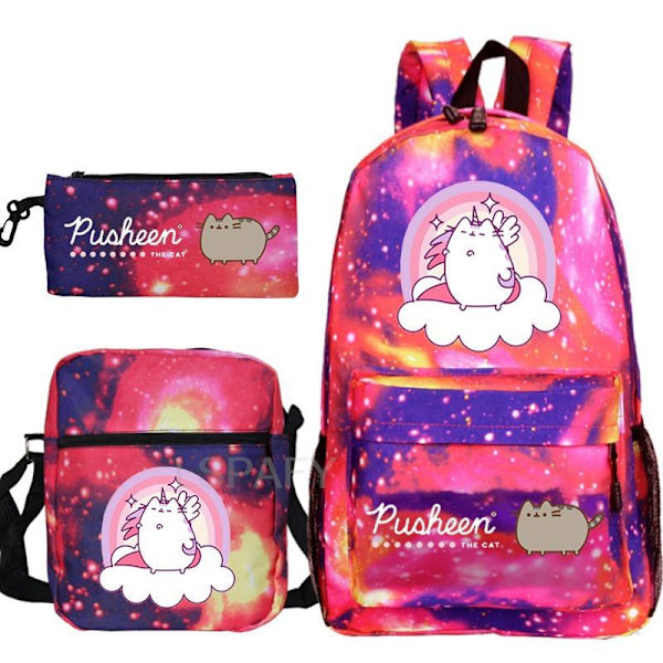 3 st Kawaii Tjock Katt Ryggsäck Pusheen Tryck Skolväska style 5