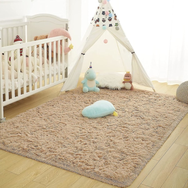 Tflycq Myke, fluffy gulvtepper, egnet for soverom, barnerom, plysj, lodne barnehagetepper, pelsaktige tepper, egnet for gutter, jenter, studenthybel Tan 4 *5.2 Feet