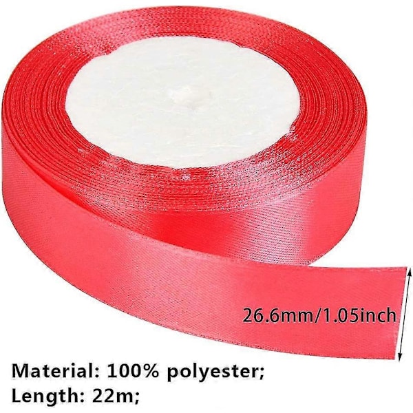 12-färgs Satinbandrullar - 25 mm X 23 meter Dubbelsidigt sidenband för sömnad av rosetter Hår