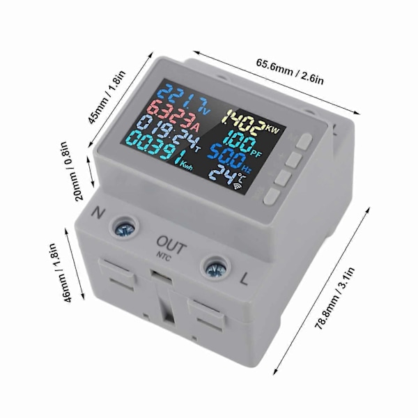 Skenspänning Ström Mätare Digital Display Multifunktionell Elektricitetstestare Energimätare 170270V 63A
