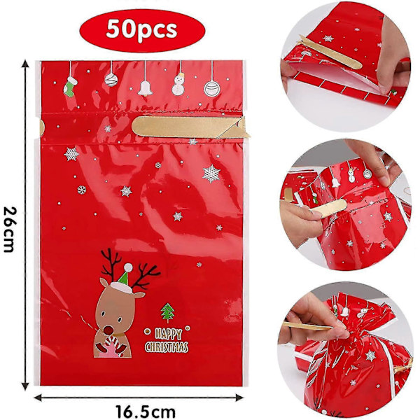 Julklappspåsar med dragsko, 50 st Röda Renar Julklappsförpackning
