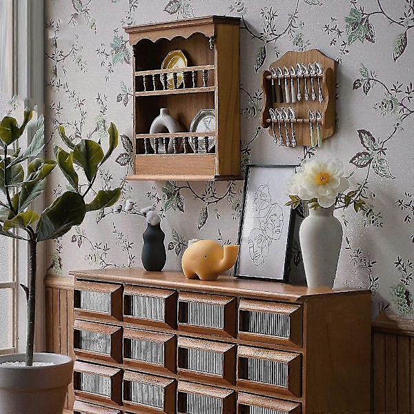 1/6 Møbeltilbehør Mini Servise Display Stativ/Servise Veggramme Dukkehus Dekorere B