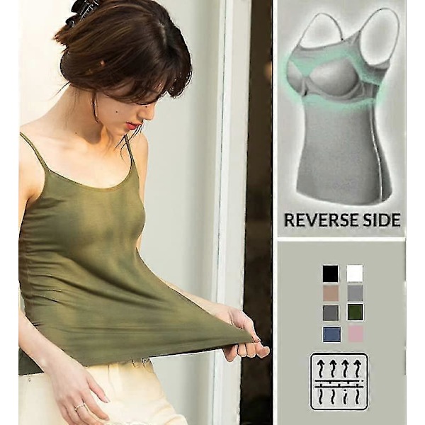 2-i-1 Basic Sømløs Camisole til Kvinder, Ensfarvet Spaghetti Stropper, Slim Fit Bomuld, Justerbare Spaghetti Stropper Tank Top Med Indbygget BH Green M