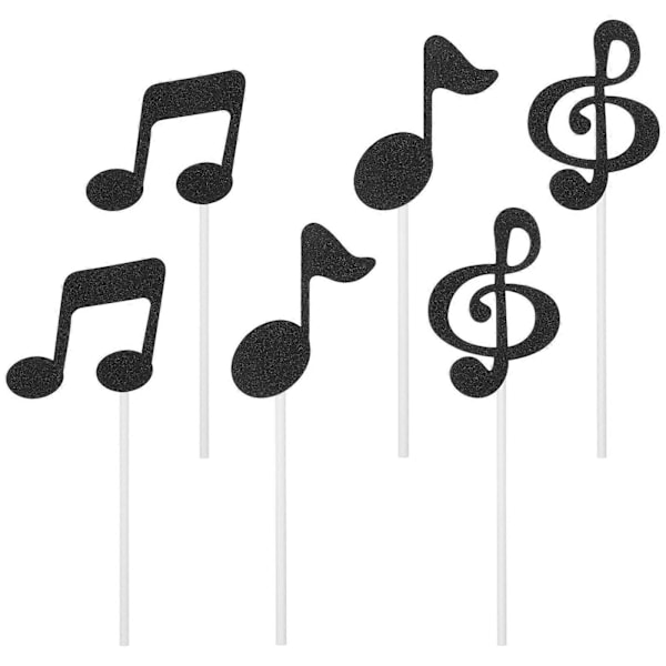 6 stk. Musikknoter Cupcake Toppers for Dessert Bursdagsfest Dekor (Svart)