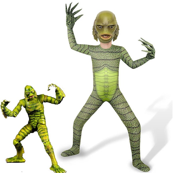 Creature From The Black Lagoon Halloween Kostymer Barn Pojkar Fiskmonster Cosplay Bodysuit Flickor Skräck Jumpsuits Party Kläder 120 cm
