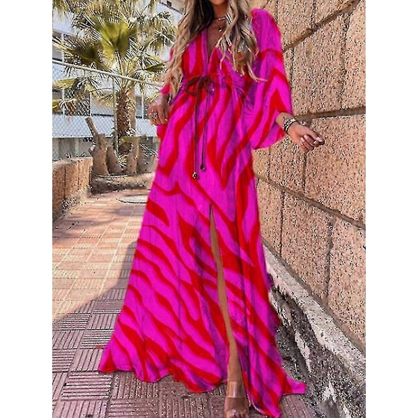 Sommar Maxi Klänning För Kvinnor Boho Tryck Bikini Överdrag Strandklänning Sexig Blommig Tunika Lång Klänning Baddräkt Vestido Feminino zebra M