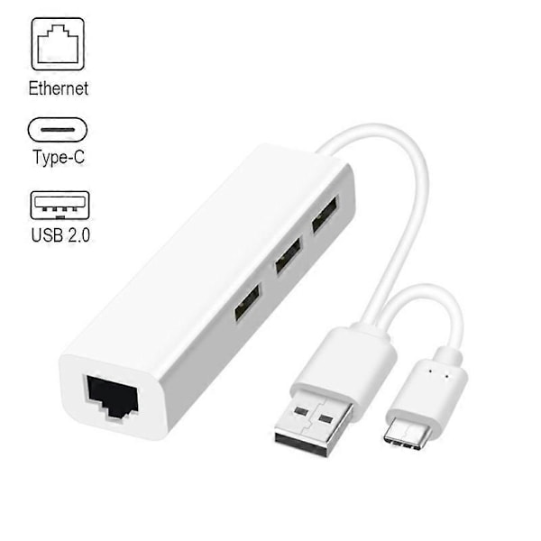 Kaksiporttinen USB Type-C 3 USB2.0 -porttia RJ45 Lan -verkkokortti Ethernet-sovitin Hub
