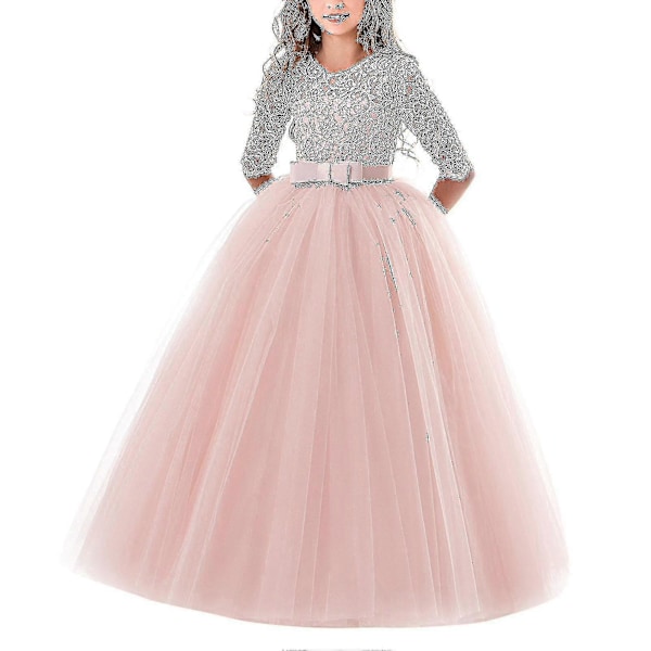 Spetsklänning för Blomsterflickor, Barn, Bröllop, Brudtärnor, Fest, Bal Figure 4 170cm