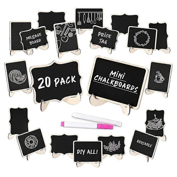 Mini Svarta Tavlor 20-pack Matetiketter för Buffé, Små Svarta Tavlor i Trä med Lätthet