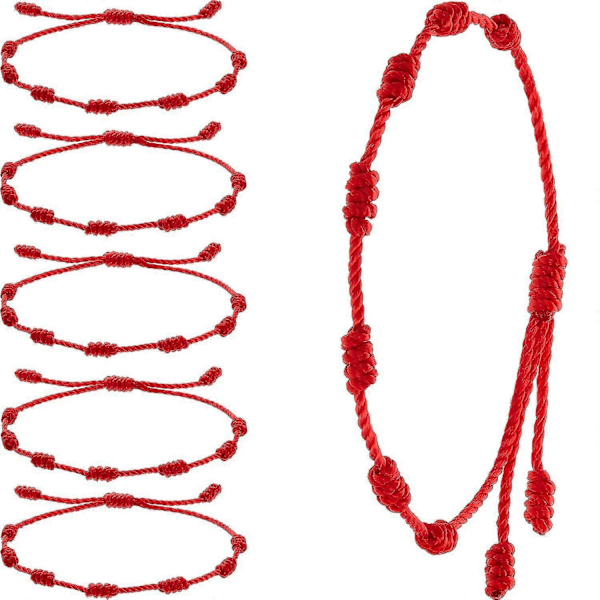 6 stycken sommarsträngarmband Röda armband Röd snöre Justerbart armband Röd