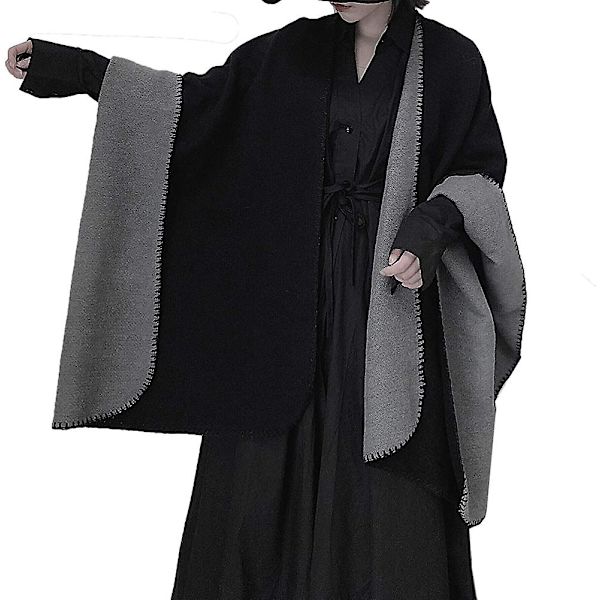 Sjal Reversibel Ensfarget Åpen Front Cardigan Wrap For Kvinner black