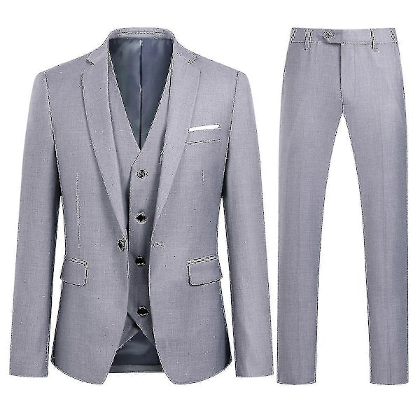 Herre Jakkesæt Business Casual 3-delt Jakkesæt Blazer Bukser Vest 9 Farver Grey 3XL