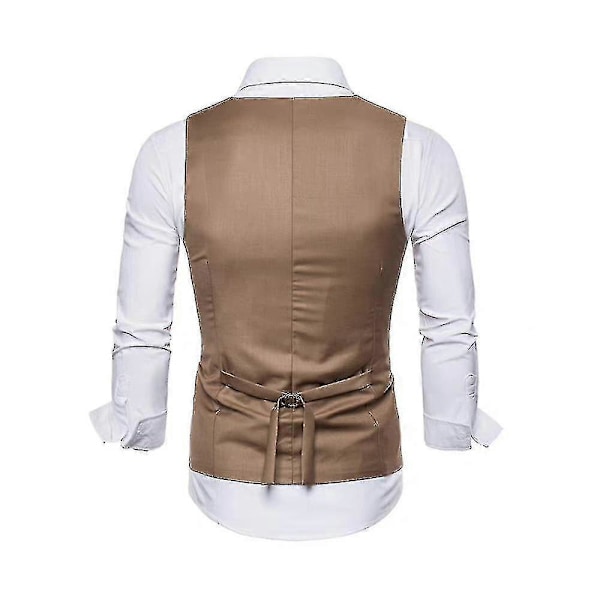 Jul Herr Solid U-ringad Dubbelknäppt Kostymväst Slim Fit Formell Väst Camel 4XL
