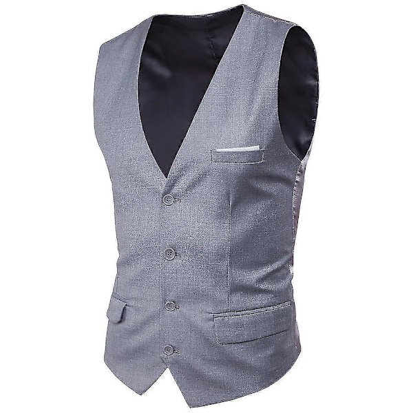 Stor Storlek Herr Enfärgad Kostymväst Enkelknäppt Affärsväst light grey XL