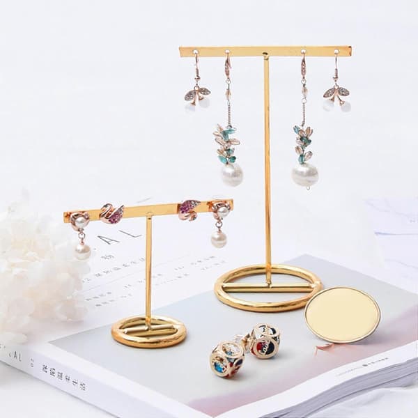 Øreringe Display Stand Guld Øreringe Display Rack T-form & Guld Øreringe Stand Ørestik Holder Træ