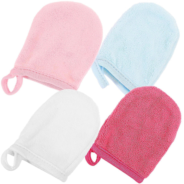 4 stk. Ansiktsrensehansker Mikrofiber Ansiktsvaskehansker Sminkefjerner Votter Gjenbrukbare Hansker