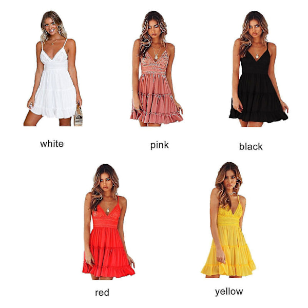 Dame Boho V-hals Mini Kjole Stropløs Ferie Sommer Strand Flæse Sommerkjole White S*White