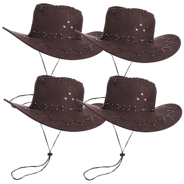 4 stk. Kostymehatt for barn, dekorativ cowboyhatt, cowgirlhatt, westernhatt, partyhatt, rekvisitt