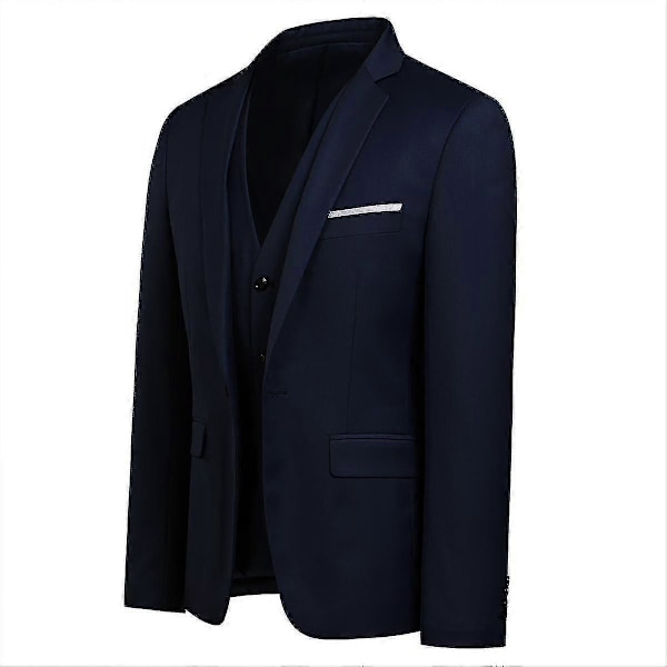 Miesten Puku Business Casual 3-osainen Puku Bleiseri Housut Liivi 9 Väriä Navy XS