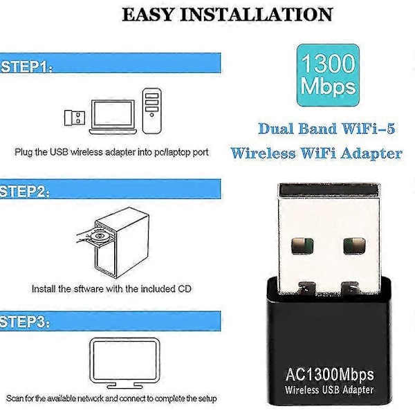Usb Wifi -sovitin PC:lle, Ac1300mbps langaton verkkosovitin, 802.11ac 2,4 GHz:n / 400 mbps:n 5,8 G:n taajuudella