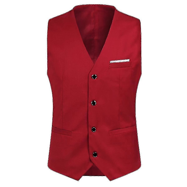 Miesten Puku Business Casual 3-osainen Puku Bleiseri Housut Liivi 9 Väriä Red M