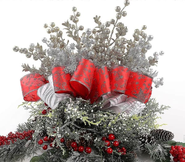 Sølvfarvede julepynt blomsterspray sæt med 20 glitterkviste til juletræ