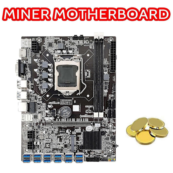 B75 Eth Mining Moderkort+i3 2120 Cpu+sata Kabel Lga1155 12 Pcie Till Usb Adapter Msata Ddr3 B75 Usb
