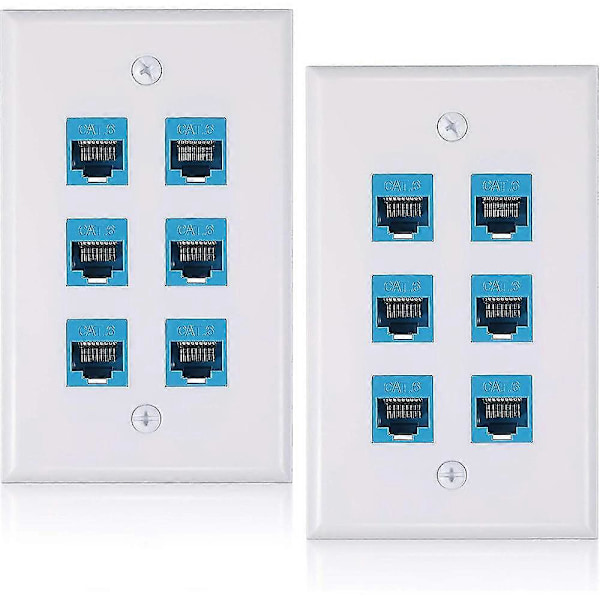 2-pack 6 Port Ethernet Vägguttag, Rj45 Cat6 Hona Till Hona Jack Inline Kopplingsplattor Ethernet-kabel