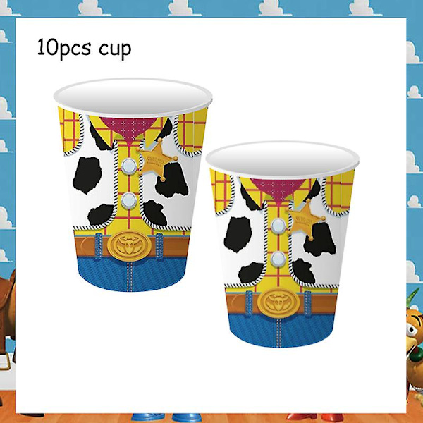 Sininen taivas valkoiset pilvet teemajuhlatarvikkeet Sarjakuva Toy Story kertakäyttöastiat kuppi lapsille pojille syntymäpäiväjuhlien koristeet Cups-10Pcs