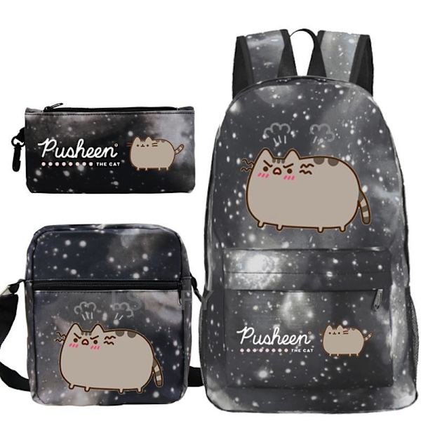 3 st Kawaii Tjock Katt Ryggsäck Pusheen Tryck Skolväska style 12