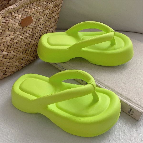 EVA Tjocksulade Yttertofflor för Dam med Fiskbensmönster Höga Halkskyddssandaler Strandskor Sommarmode Mjuka Clip-on Flip-flops green 40-41(foot24.5-25cm)
