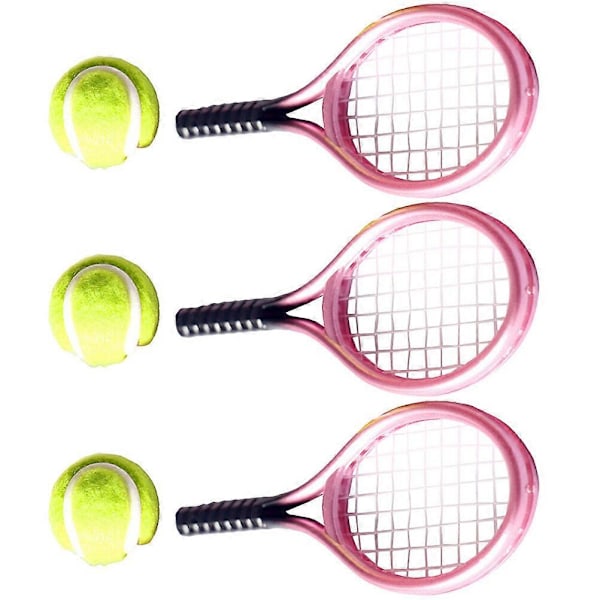 3 Sett Mini Hus Tennissett Miniatyr Tennisracket Mini Tennisball Fotograferingsrekvisitter
