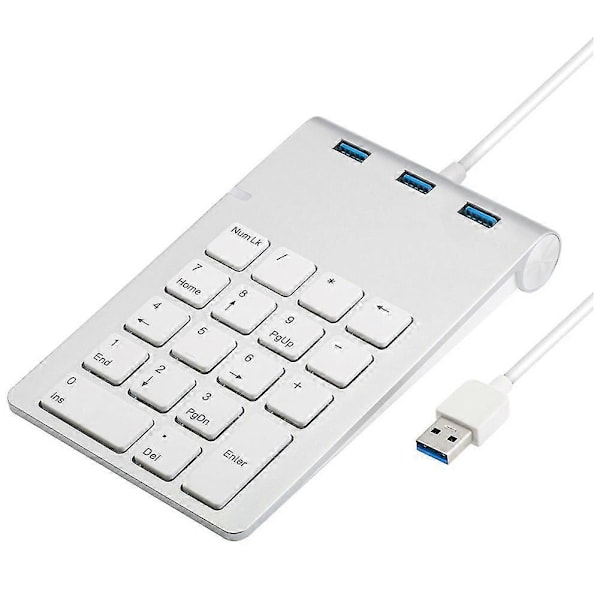 USB-numerisk tastatur for bærbar PC, kablet 18-tasters numerisk tastatur med USB 3.0-hub-kombinasjon Ing N