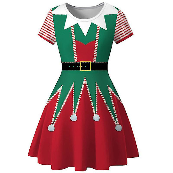 Ful Jultröjeklänning för Kvinnor Rött Grönt Tryck Julklänningar för Jul 2XL