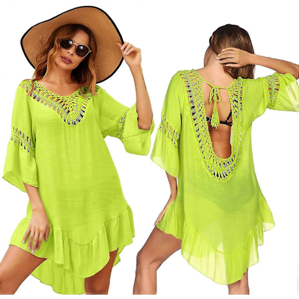 Badedragt Cover Up Dame Badedragt Kjole Plus Size Sexet Bikini Strand Tunika Top Sommer A c fluorescent Green S