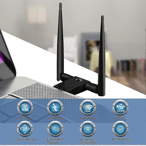 1300mbps Wifi Le Dual Usb Wifi Adapter For Stasjonær PC, Usb 3.0 PC Wifi Adapter For /10/8/7