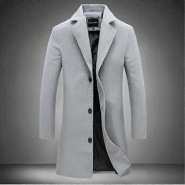 Isokokoisille miehille klassinen villakangastakki lämmin talvitakki yksirivinen pitkä trenssi rento slim fit päällystakki Light Grey 4XL