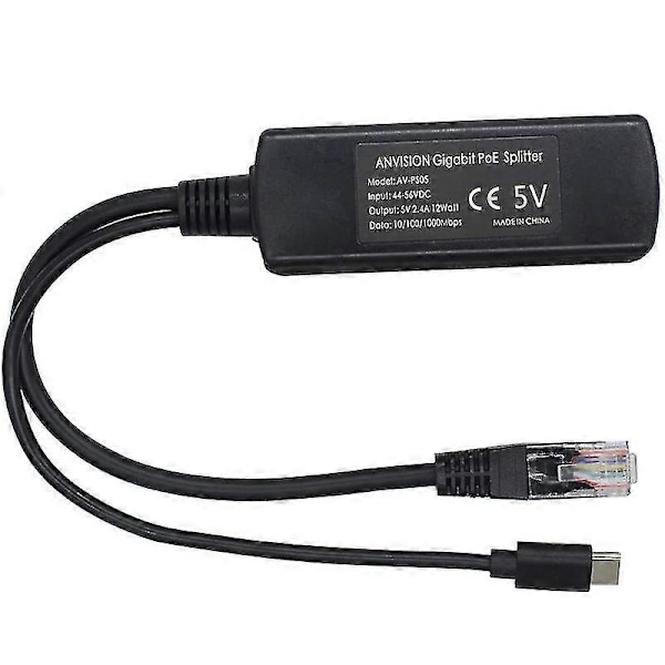 2-pak 5v Gigabit Poe Splitter, Usb Type C, 48v til 5v 2.4a Adapter, Ieee 802.3af Kompatibel