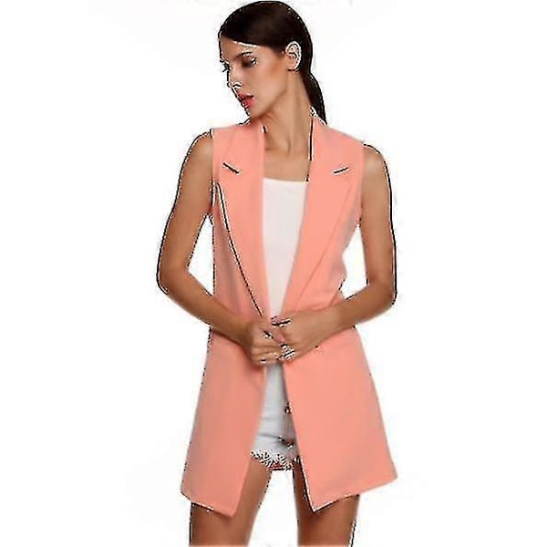 Ärmlös kavajjacka för damer, lång väst, öppen kofta pink XL
