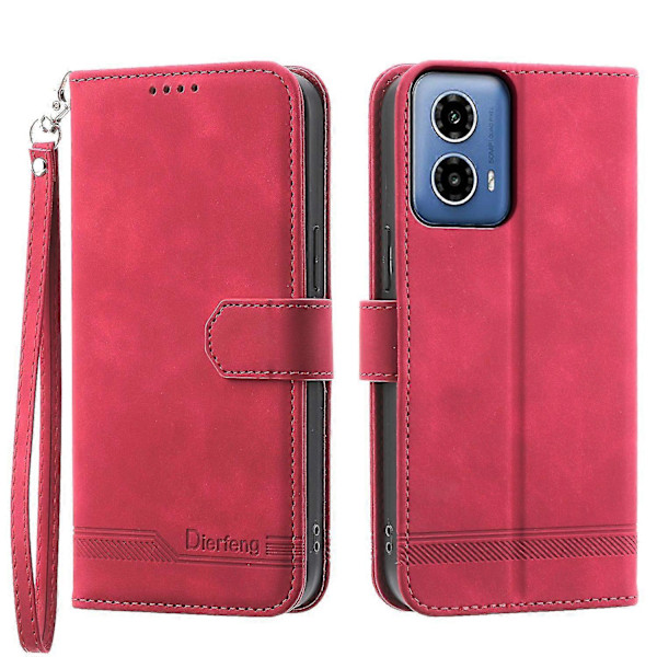 DIERFENG DF-03 Fodral för Motorola Moto G34 5G Plånboksfodral PU Läder Telefonskal - Röd Red Style D Motorola Moto G34 5G
