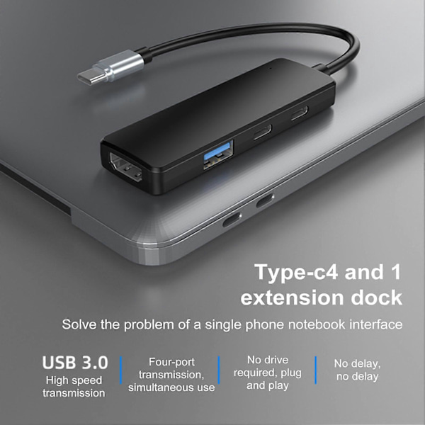 4-in-1 Type C HUB USB HDMI-yhteensopiva telakointiasema OTG-toiminnallisuus Kevyt Kannettava USB-C Moniporttinen Monitoiminen Adapteri
