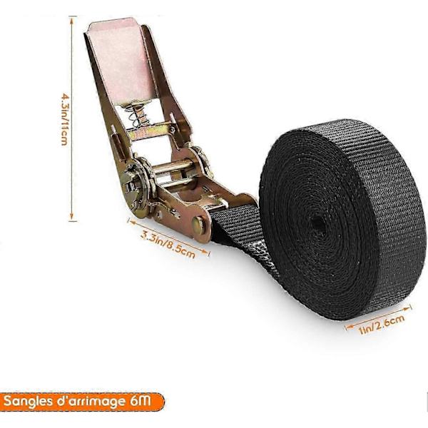 4 stk. skralle stropper, polyester skralle stropp, 6M x 25MM - Svart