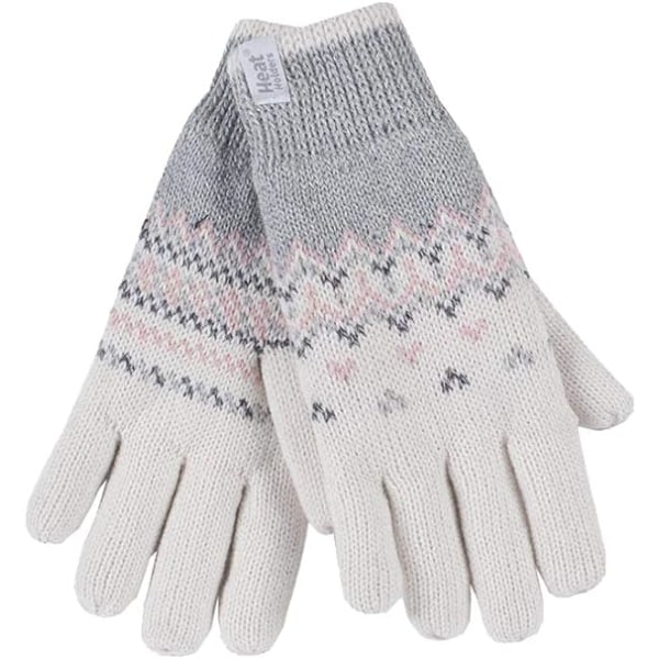 Dam Söta Randiga Fairisle Termiska Stickade Fleecefodrade Vinterhandskar Cream (Trondheim) S-M