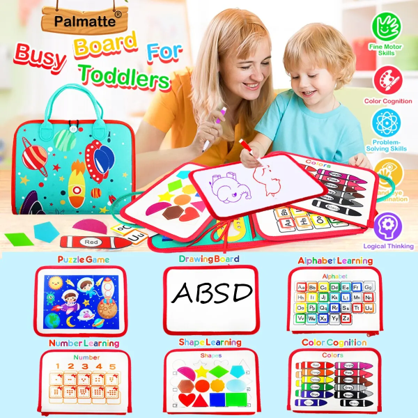 Upptagen bräde Montessori-leksaker för småbarn Sensorisk leksak Förskola Lärande Pedagogiska reseaktiviteter för pojkar Finmotorik 3 Pages-Pink