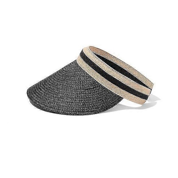Panamahatt i halm för damer, sommarhatt, öppen topp, solskydd, strandhatt för vuxna och barn Black Adult
