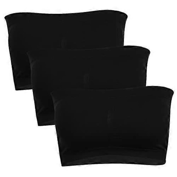 3 Pakker Stroppeløse BH-er for Kvinner, Dame Bandeau BH, Polstret Sømløs Crop BH Myk Komfort Trådløs Bralette Black 4XL